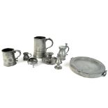 A small collection of eight assorted pewter items