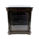 A pair of Victorian ebony and inlaid and gilt metal mounted side cabinets