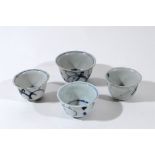 Four Chinese blue and white porcelain cups, Ming