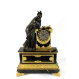 A French bronze ormolu and black marble mantel clock