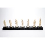 Seven carved ivory standing figures, Burmese, late 19th/20th century