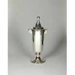 An Art Deco silver and enamel vase and cover