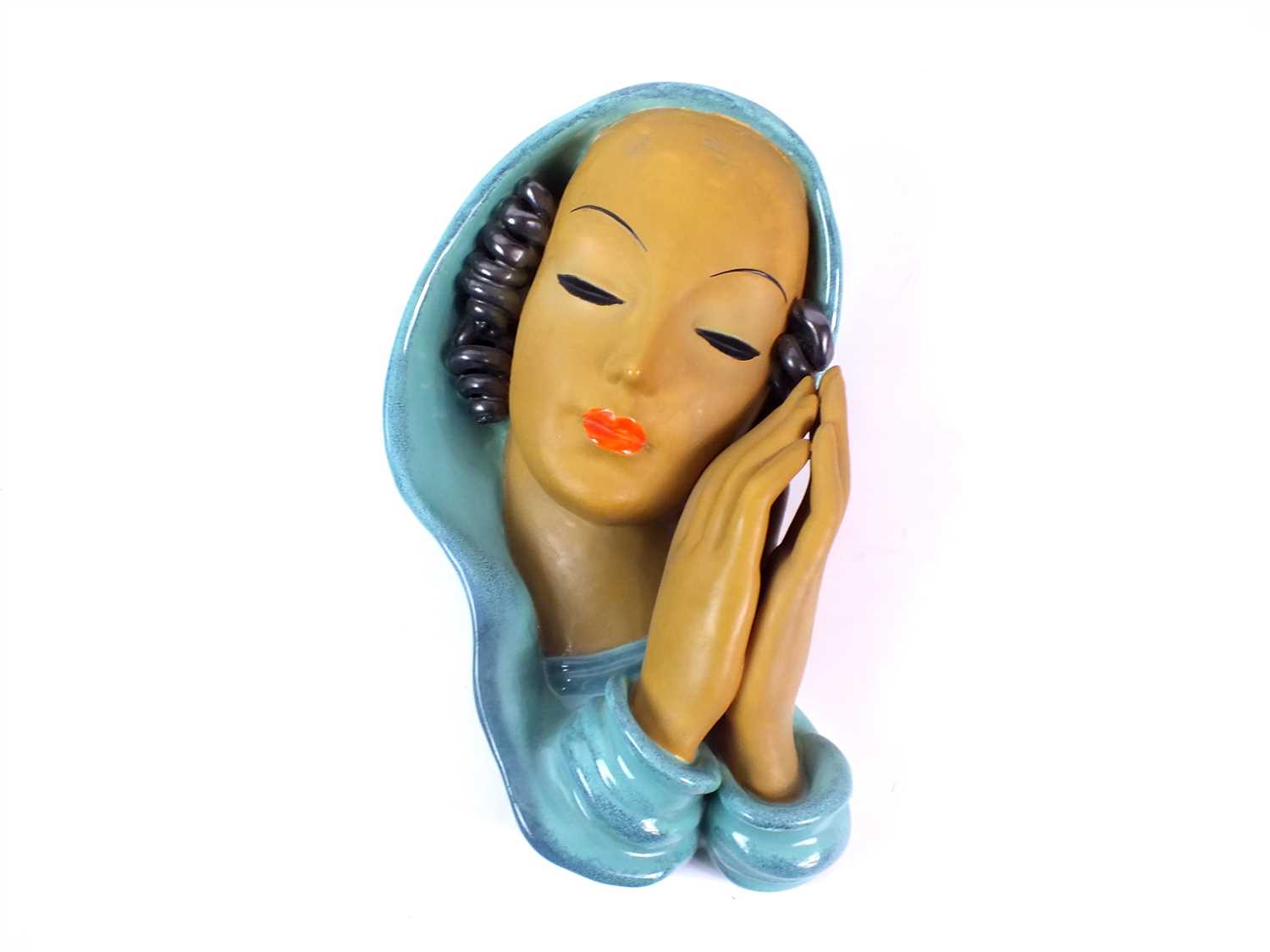 A Goldscheider pottery Art Deco style wall mask