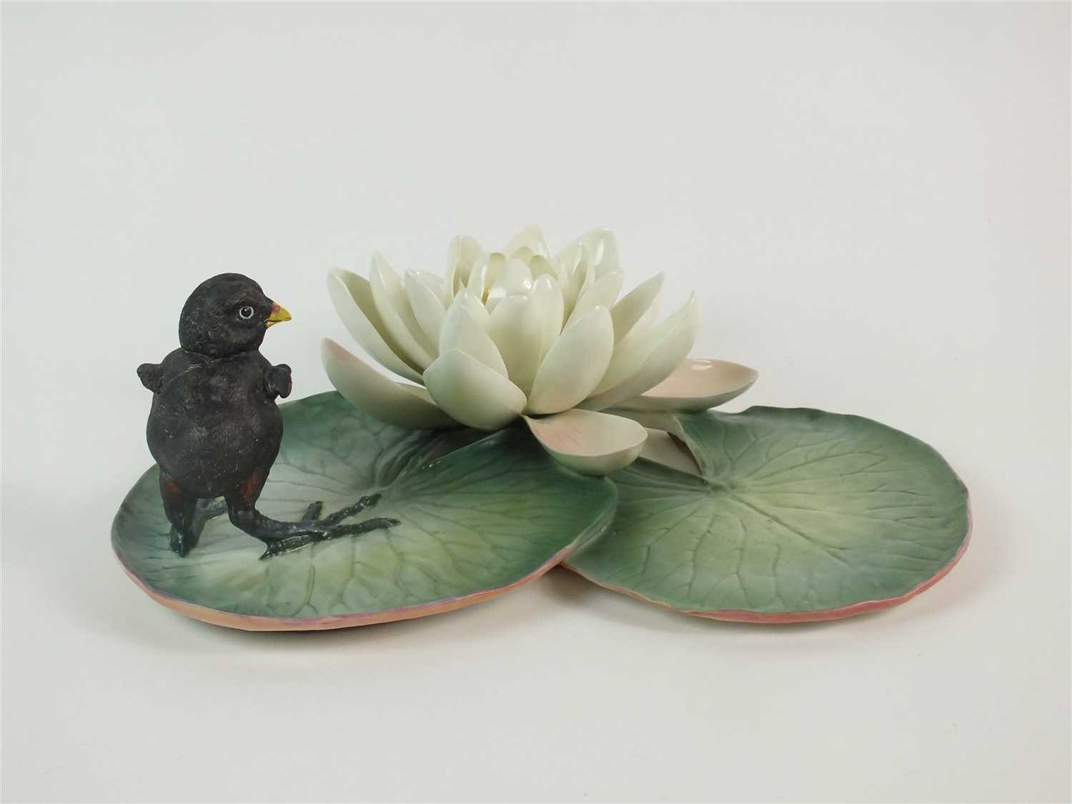 A Royal Worcester model of a Moorhen Chick and a Water Lily - Image 2 of 3