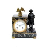 A French bronze and ormolu mounted variegated marble mantel clock