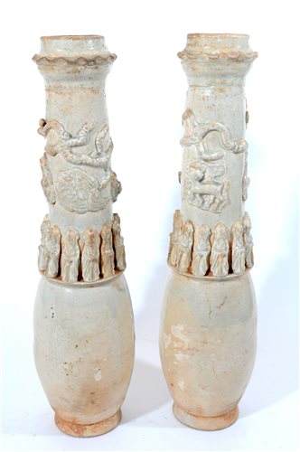 A pair of Chinese qingbai funerary vases, Song dynasty