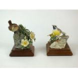 Royal Worcester models of a Grey Wagtail and a Wren