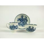 A rare Caughley 'Travellers' trio of coffee cup, tea bowl and saucer