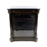 A pair of Victorian ebony and inlaid and gilt metal mounted side cabinets