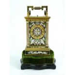 A French mid-late 19th century champleve enamel cased carriage clock on stand