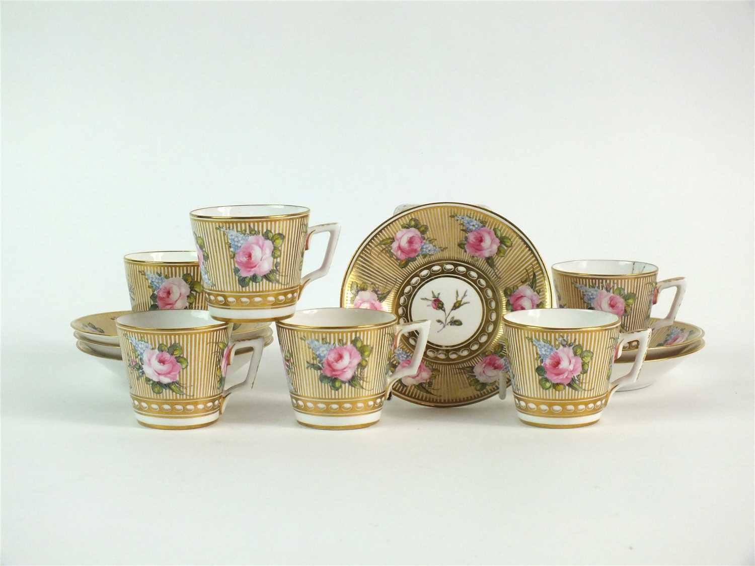 A set of six Stevenson and Hancock, Derby coffee cups and saucers