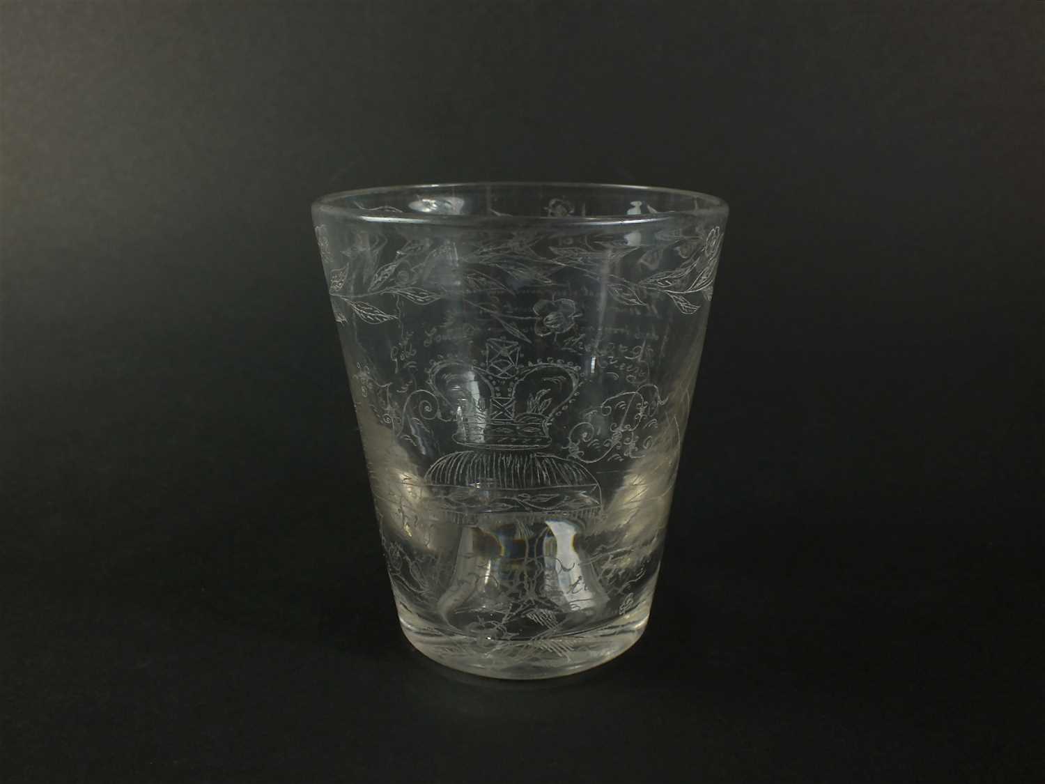 An English heavy lead glass engraved tumbler