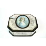 Miniature portrait inset ivory and tortoiseshell box