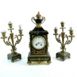 A 19th century French marble and gilt cast metal clock garniture