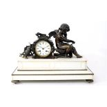 A French bronze and white marble mantel clock by F.L. Hausburg, Paris