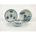 Three 18th century English porcelain saucers