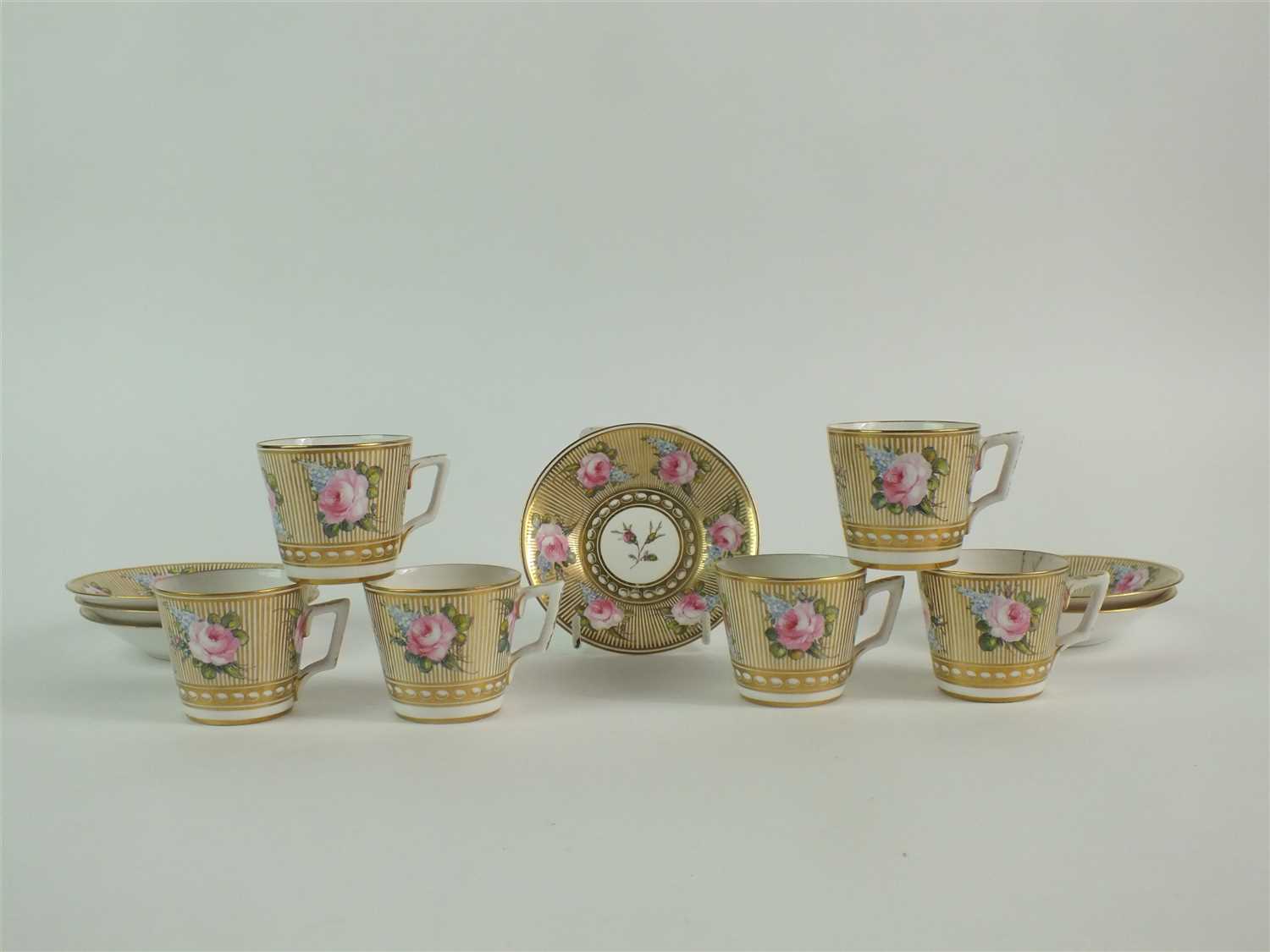 A set of six Stevenson and Hancock, Derby coffee cups and saucers - Image 2 of 3