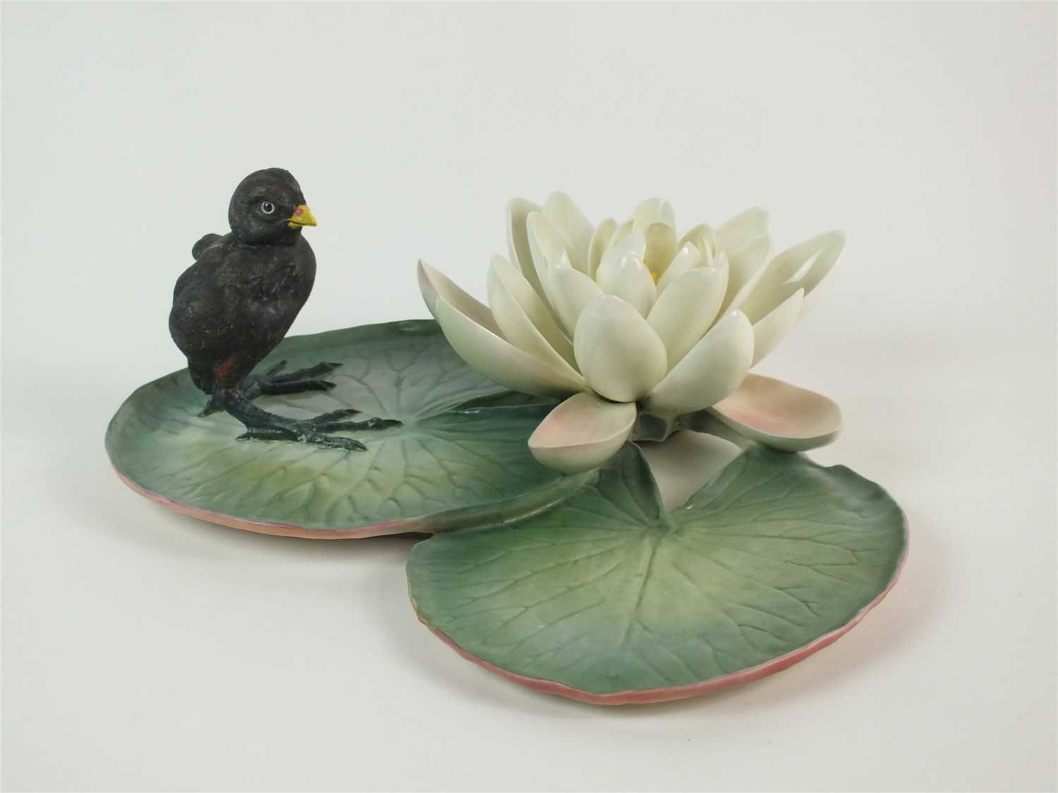 A Royal Worcester model of a Moorhen Chick and a Water Lily - Image 3 of 3