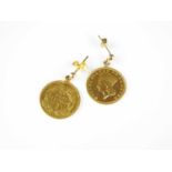 A pair of United States of America 1 dollar coin earrings