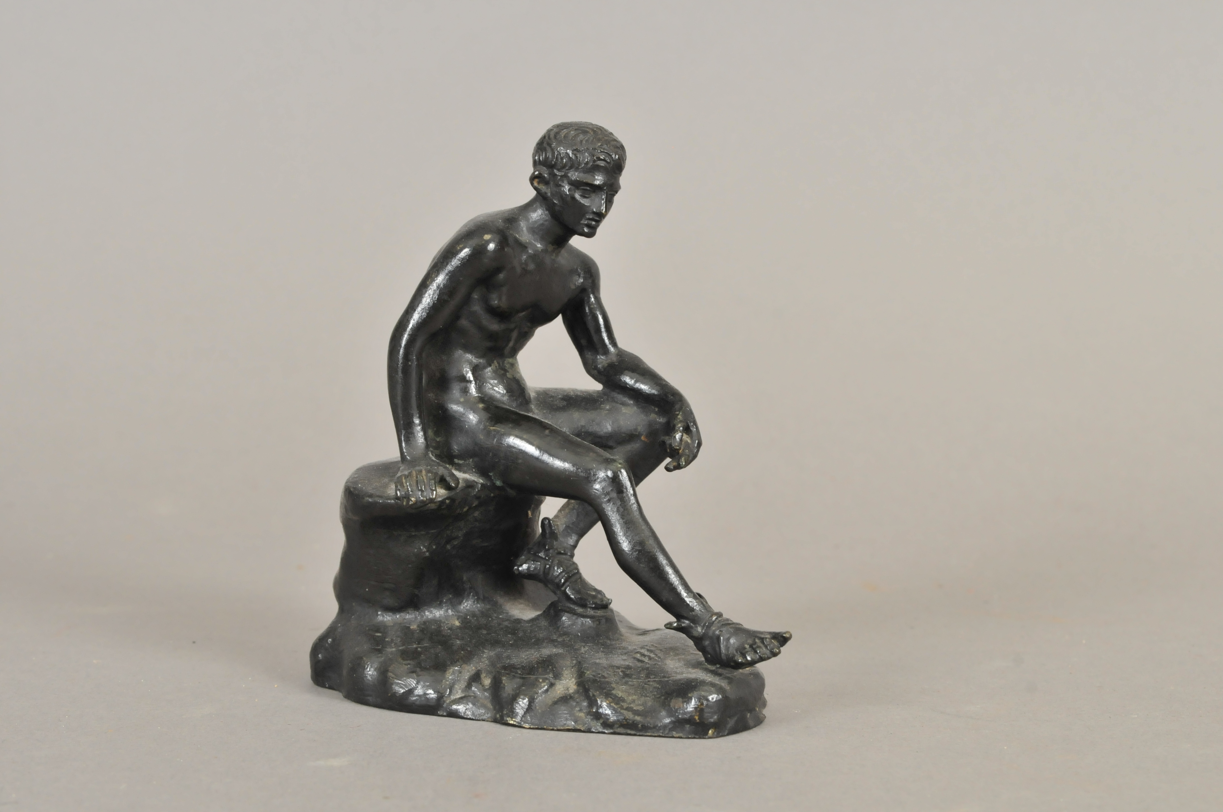A small 19th century bronze study of the seated Hermes and a further small bronze figure - Image 3 of 3