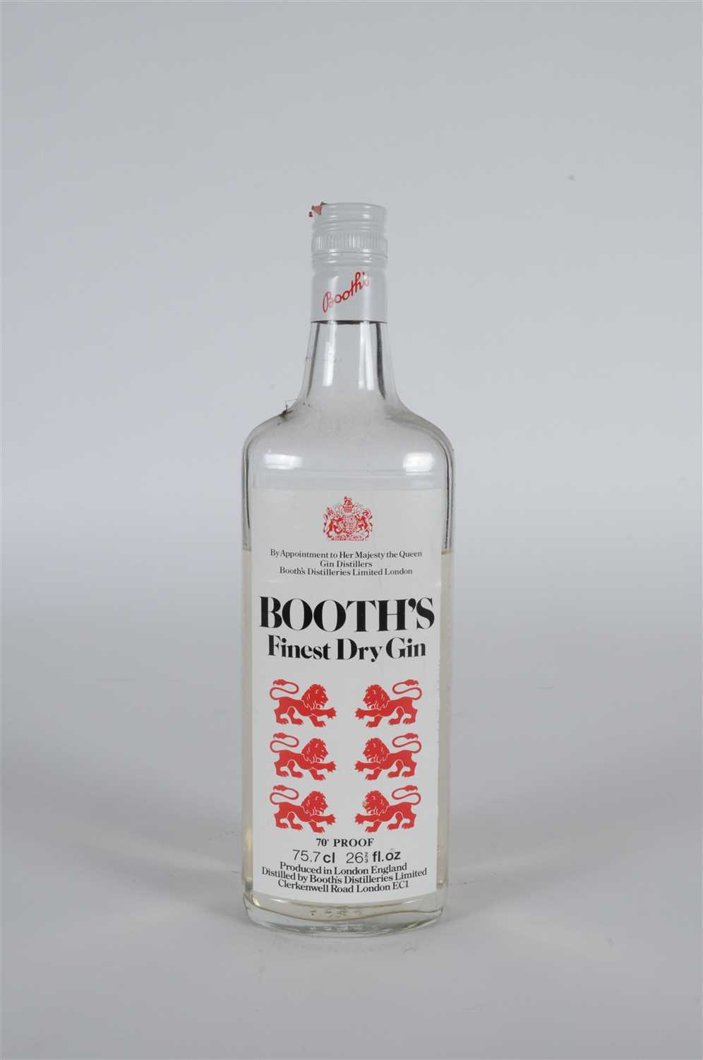 Booths Finest Dry Gin (6 lions 1970's) 70% low level