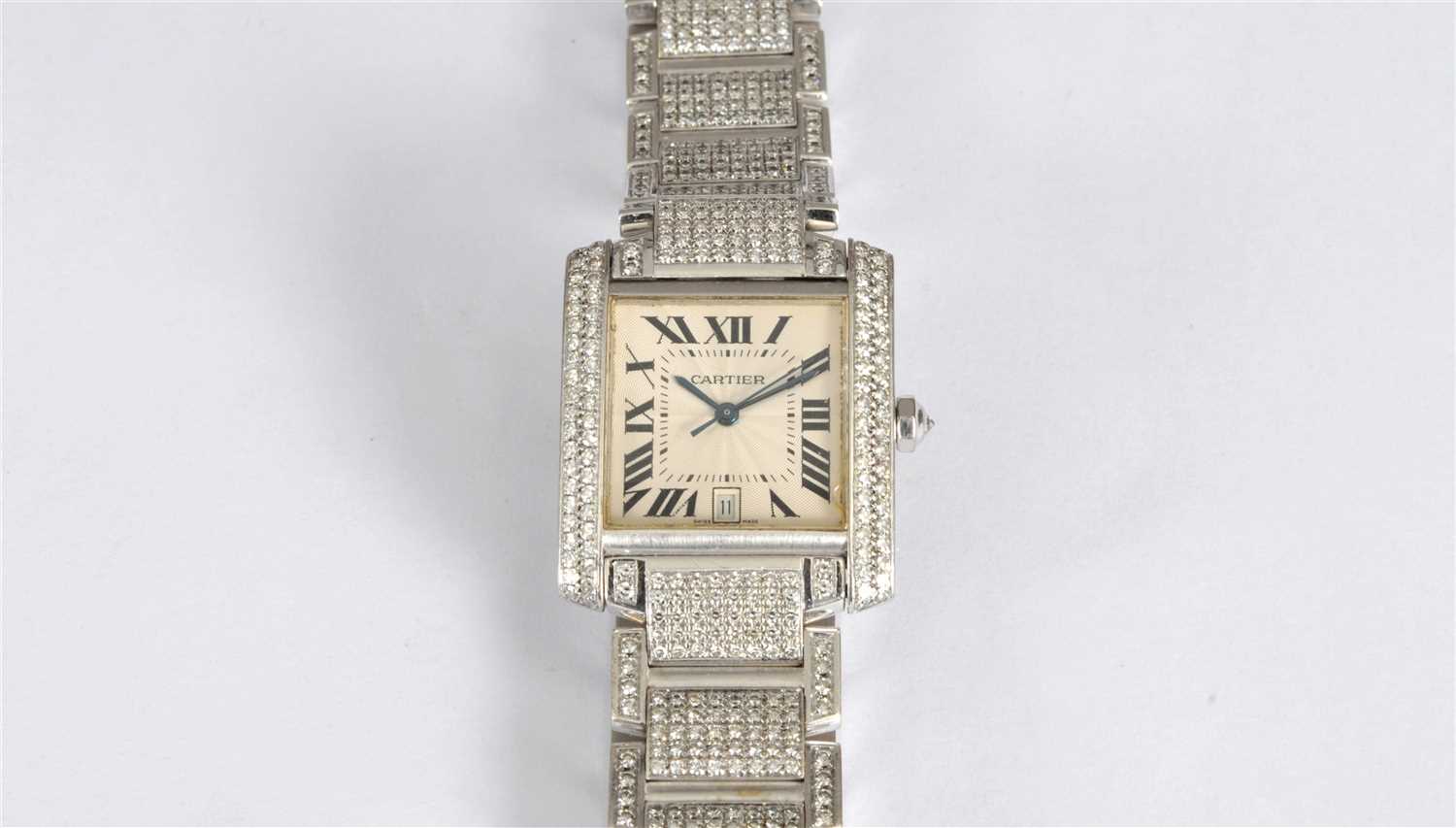 A Unisex Cartier Tank Française in Diamond-Set 18ct White Gold