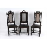 A harlequin set of eight 19th century Carolean carved oak dining chairs