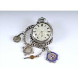 A Silver Pair Cased Pocket Watch with Chain