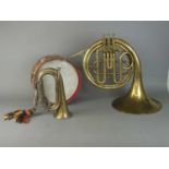 Military bugle, painted drum and French horn