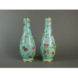 Pair of English porcelain turquoise ground vases