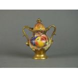 Coalport twin-handled fruit pot pourri painted by Richard Budd