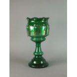 A Victorian emerald glass table lustre