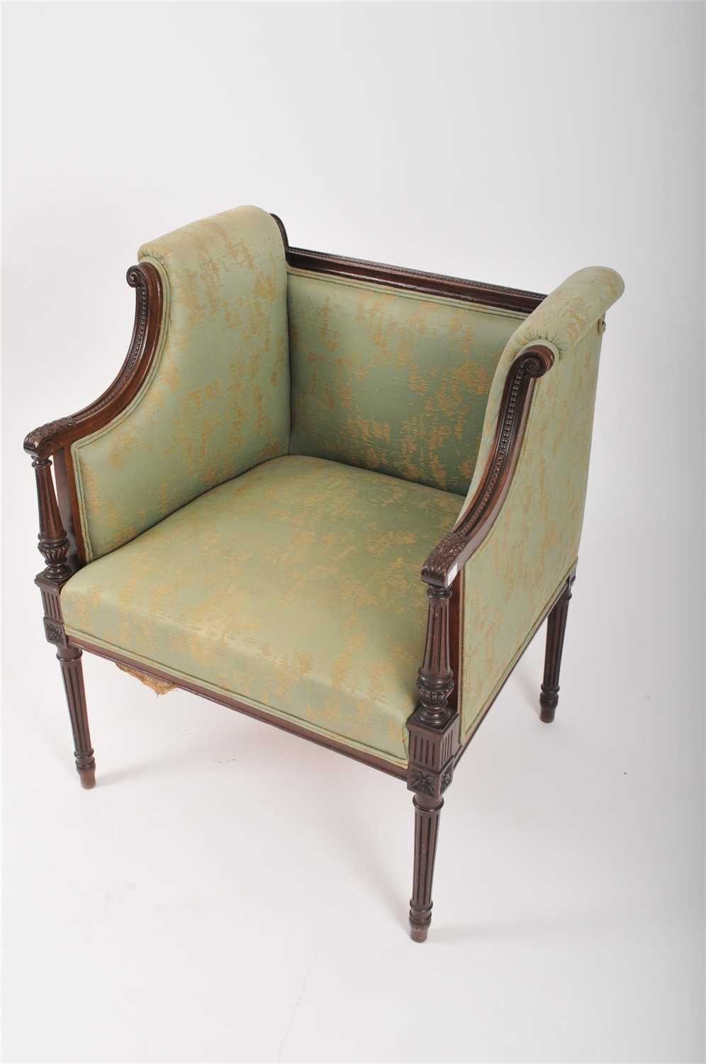 A rosewood framed upholstered box tub chair