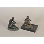 A small 19th century bronze study of the seated Hermes and a further small bronze figure