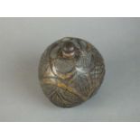 19th century 'Bugbear' carved powder flask coconut