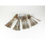 A part set of Old English pattern silver flatware