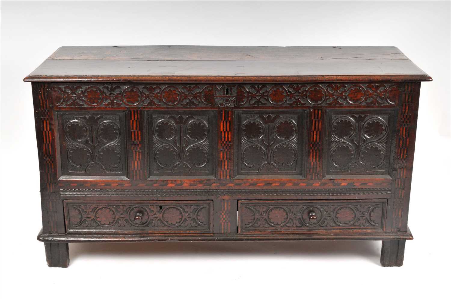 A 17th century and later country oak mule chest