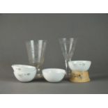 Royal Worcester apothecary dishes, blush ivory dish and two glasses