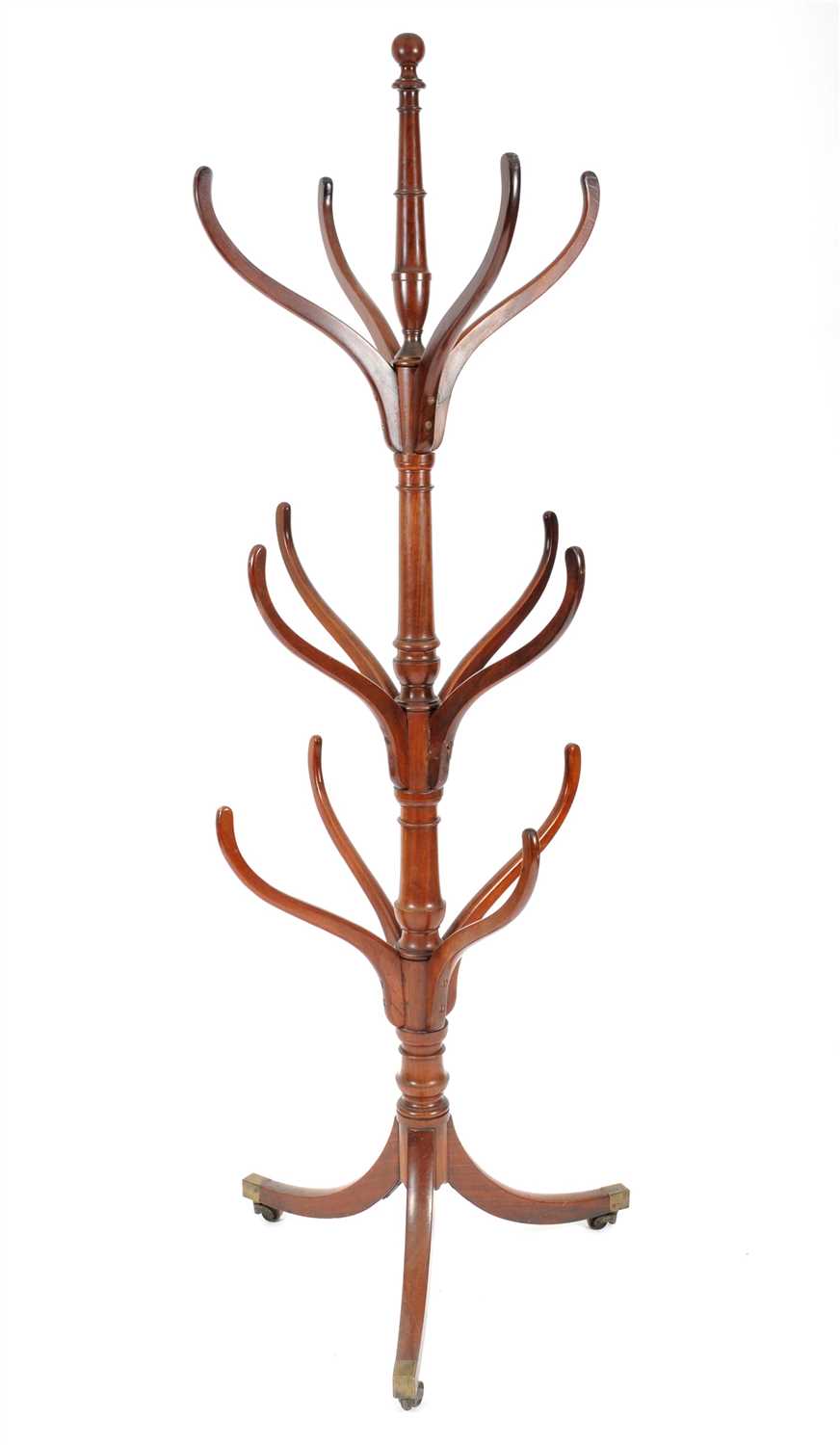 A 19th century mahogany twelve arm mahogany free-standing coat stand