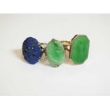 Two jade rings and a lapis lazuli ring