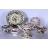 A GROUP OF ENGLISH PORCELAIN AND POTTERY, including a Spode tea cup, tea pot etc. (7)