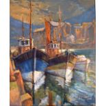 WELSH SCHOOL (20th century), framed oil on canvas, impressionist study of boats moored in a