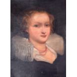 ENGLISH SCHOOL (19th century), framed oil on board, quarter length portrait of a female wearing a