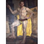 EUROPEAN SCHOOL (Early 20th century), unframed oil on canvas, study of a standing male posing in a