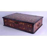 A GOOD 18TH CENTURY INDO PORTUGUESE IVORY INLAID RECTANGULAR CASKET with fitted interior,