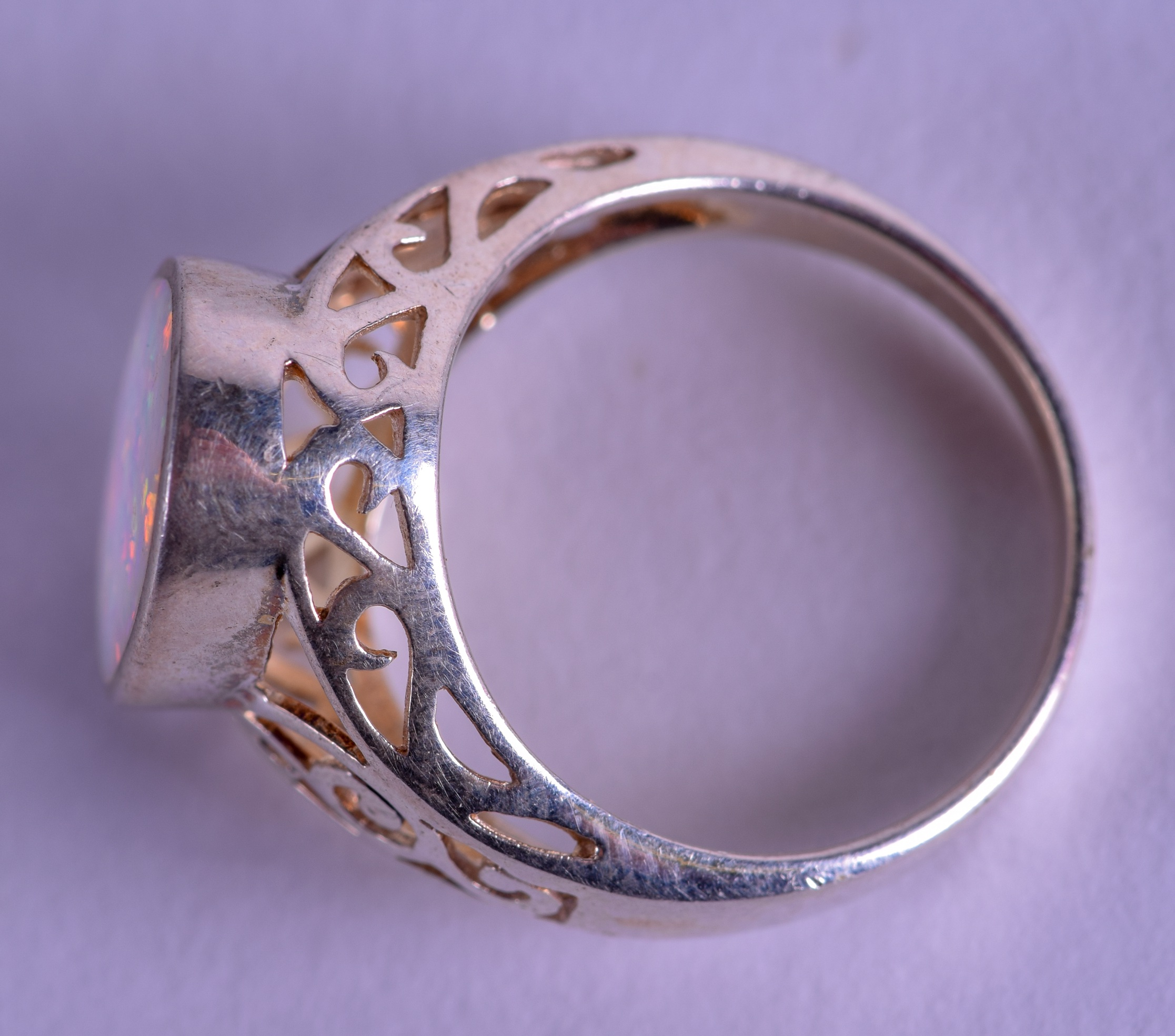 A SILVER AND OPAL RING. Size N/O. - Image 3 of 3
