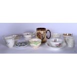 A GROUP OF MOSTLY ENGLISH PORCELAIN, including Derby and Royal Worcester, tea cups, mug decorated