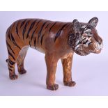 A RARE LARGE 19TH/20TH CENTURY CARVED FOLK ART PAINTED TIGER modelled in a naturalistic stance. 42