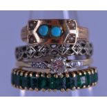 TWO ANTIQUE 18CT GOLD RINGS together with a 15ct gold and turquoise ring & another. 7.2 grams. (4)