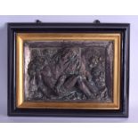 A 19TH CENTURY CONTINENTAL FRAMED RELIEF PLAQUE depicting classical figures within a rectangular